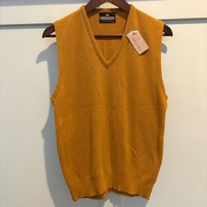 Vintage 60s Orlon Deadstock Sweater Vest Mens Medium Mustard Gold V-Neck NWT